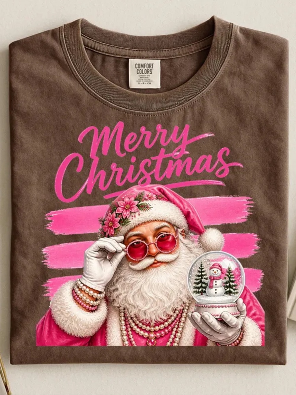 Comfort Colors Merry Christmas Graphic Tee in Espresso & Pink